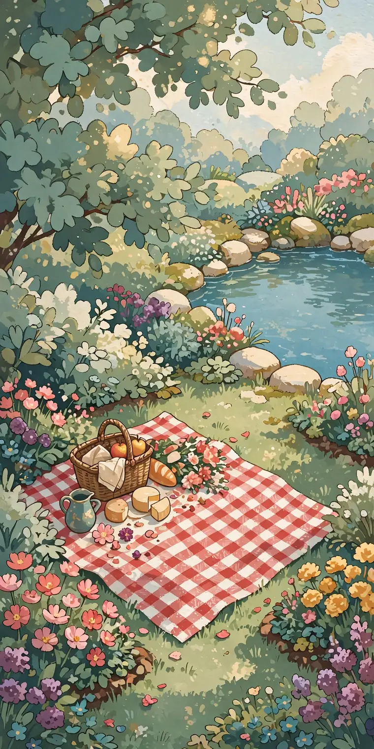 A painted picnic scene, one of the pictures Photo Reveal can uncover